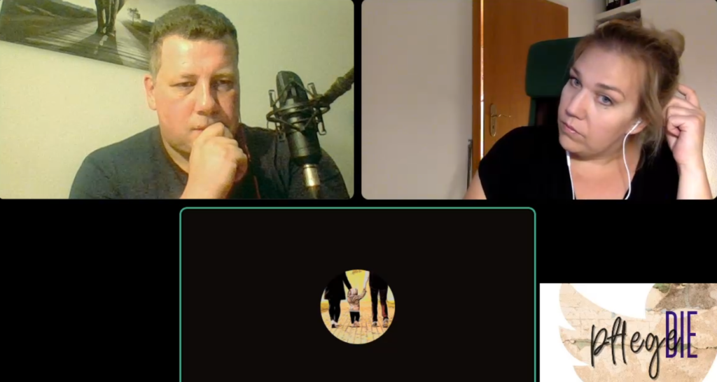 Screenshot der Übertragung. Oben sieht man SiS und Schwester Unbequem, unten Vollzeittante ohne Webcam